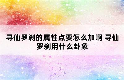 寻仙罗刹的属性点要怎么加啊 寻仙罗刹用什么卦象